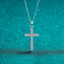 StarGems® Full Inlay Cross 1.2cttw Moissanite 925 Silver Platinum Plated Necklace 40+5cm NX061