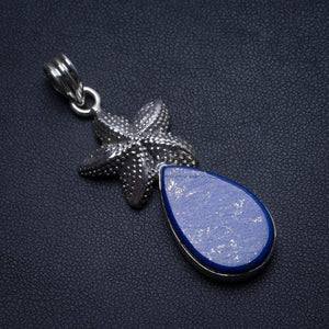 StarGems  Natural Lapis Lazuli Starfish Handmade Vintage Starfish Shape 925 Sterling Silver Pendant 2" T2275