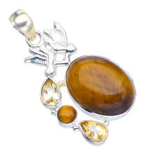 StarGems® Natural Tiger Eye and Citrine Pigeon Boho Style Pigeon Shape 925 Sterling Silver Pendant 1 3/4" S0469