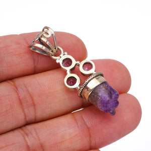 StarGems  Natural Amethyst Boho Style 925 Sterling Silver Pendant 1 3/4" S0105