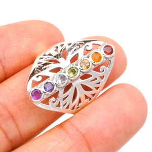 StarGems Natural Garnet,Carnelian,Blue Topaz And Amethyst Tree Chakras Handmade 925 Sterling Silver Ring 7 A4598