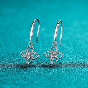 StarGems® Four Leaf Clover 0.08cttw Moissanite 925 Silver Platinum Plated Dangle Earrings EX108