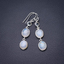 StarGems  Natural Rainbow Moonstone And Blue Topaz Handmade 925 Sterling Silver Earrings 2" D6506