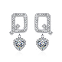 StarGems® "Q" Heart-Shape 1ct×2 Moissanite 925 Silver Platinum Plated Stud Earrings EX011