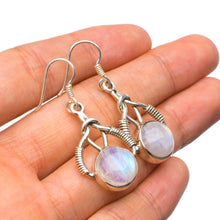 StarGems  Natural Rainbow Moonstone Handmade Unique 925 Sterling Silver Earrings 1.5" X4923