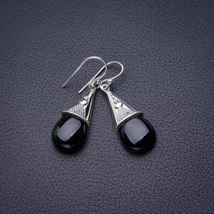 StarGems  Natural Black Onyx Handmade 925 Sterling Silver Earrings 1.5" D6969