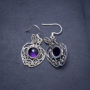 StarGems  Natural Amethyst Handmade Unique Apple Shape 925 Sterling Silver Earrings 1.5" X4628