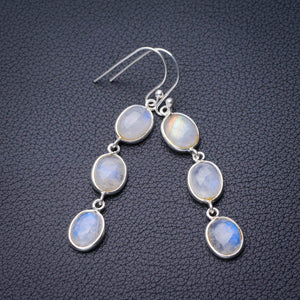 StarGems® Natural Rainbow Moonstone Handmade 925 Sterling Silver Earrings 2" D7261