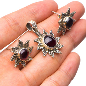 StarGems® Natural Amethyst Vintage 925 Sterling Silver Jewelry Set, Earrings Stud:3/4" Pendant:1 1/4" T8885