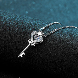 StarGems  Crown&Key 0.3ct Moissanite 925 Silver Platinum Plated Necklace 40+5cm NX123