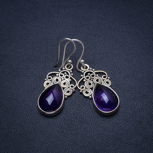 StarGems® Natural Amethyst Handmade 925 Sterling Silver Earrings 1 1/2" T4782