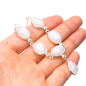 StarGems  Natural Rainbow Moonstone Handmade Unique 925 Sterling Silver Necklace17+1.5" Y5364