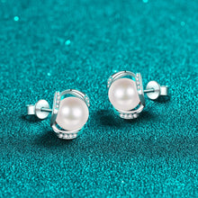StarGems® 8mm AAAA Pearls&Flower 0.12cttw Moissanite 925 Silver Platinum Plated Stud Earrings EX076