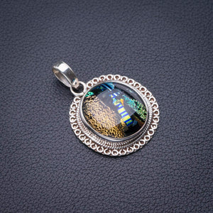 StarGems® Natural Rainbow Dichroic Glass Handmade 925 Sterling Silver Pendant 1.5" D6432