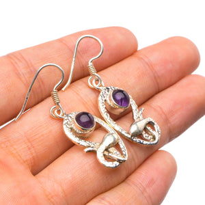 StarGems  Natural Amethyst Handmade Unique Snake Shape 925 Sterling Silver Earrings 1.5" X4712