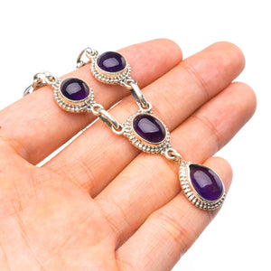 StarGems  Natural Amethyst Handmade Unique 925 Sterling Silver Necklace 19+1.5" Y5508