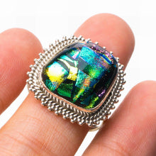 StarGems® Natural Rainbow Dichroic Glass Handmade 925 Sterling Silver Ring 7.75 D9233