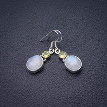 StarGems  Natural Rainbow Moonstone And Peridot Handmade 925 Sterling Silver Earrings 1.5" D6527