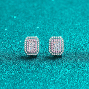 StarGems® Multi Layer pink Radiant Cut 0.5ct×2 Moissanite 925 Silver Platinum Plated Stud Earrings EX022
