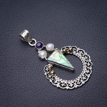 StarGems  Natural Two Tones Abalone Shell,River Pearl And Amethyst Handmade 925 Sterling Silver Pendant 2" D6358