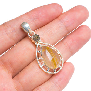 StarGems  Natural Golden Rutile and Titanium Handmade Unique 925 Sterling Silver Pendant 1.5" B3122