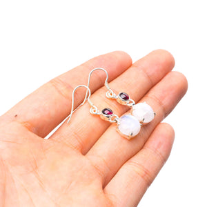 StarGems  Natural Rainbow Moonstone and Amethyst Handmade Unique 925 Sterling Silver Earrings 1.25" Y2995