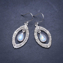 StarGems  Natural Rainbow Moonstone Handmade Unique Eye Shape 925 Sterling Silver Earrings 1.75" X4281