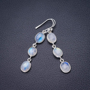 StarGems® Natural Rainbow Moonstone Handmade 925 Sterling Silver Earrings 2" D6530