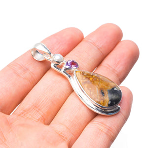 StarGems  Natural Picasso Jasper,Amethyst and River Pearl Mexican 925 Sterling Silver Pendant 2" T1766