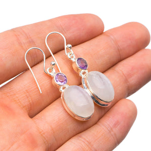 StarGems  Natural Rainbow Moonstone and Amethyst Handmade Unique 925 Sterling Silver Earrings 1.5" X4559