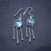 StarGems  Natural Labradorite Handmade Unique Tassel Shape 925 Sterling Silver Earrings 1.75" X4322