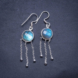 StarGems  Natural Labradorite Handmade Unique Tassel Shape 925 Sterling Silver Earrings 1.75" X4322