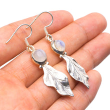 StarGems  Natural Rainbow Moonstone Handmade Unique Leaf Shape 925 Sterling Silver Earrings 2" X4070