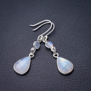 StarGems® Natural Rainbow Moonstone Handmade 925 Sterling Silver Earrings 1.75" D7224