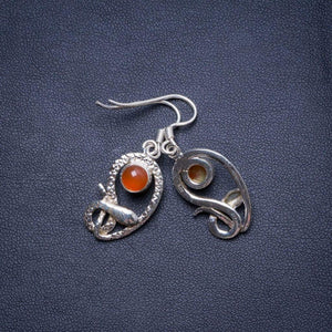 StarGems  Natural Carnelian Handmade Unique Snake Shape 925 Sterling Silver Earrings 1.5" X4760