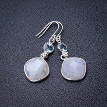 StarGems® Natural Rainbow Moonstone And Blue Topaz Handmade 925 Sterling Silver Earrings 1.75" D7701