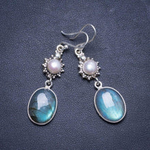 StarGems  Natural Labradorite and River Pearl Handmade Unique 925 Sterling Silver Earrings 2.25" X4285