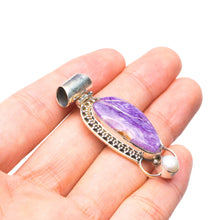 StarGems® Natural Charoite and River Pearl Handmade Unique 925 Sterling Silver Pendant 1 3/4" T1108