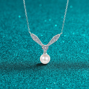 StarGems  8mm River Pearl Heart-Shape 0.77cttw Moissanite 925 Silver Platinum Plated Necklace 40+5cm NX079