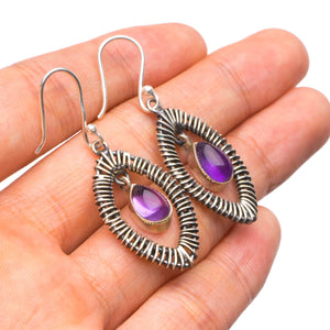 StarGems® Natural Amethyst Handmade Unique Eye Shape 925 Sterling Silver Earrings 1.75" X5097