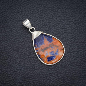 StarGems® Natural Navy Sodalite Punk Style Vintage 925 Sterling Silver Pendant 2" S1057