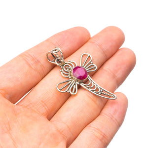 StarGems  Natural Cherry Ruby Drongonfly 925 Sterling Silver Pendant 1.75" Y5278