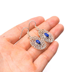 StarGems® Natural Lapis Lazuli Handmade Unique 925 Sterling Silver Earrings 1.5" Y3652