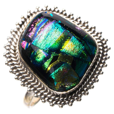 StarGems® Natural Rainbow Dichroic Glass Handmade 925 Sterling Silver Ring 7.75 D9233