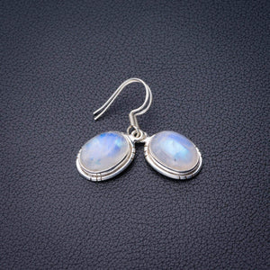 StarGems  Natural Rainbow Moonstone Handmade 925 Sterling Silver Earrings 1.5" D7378