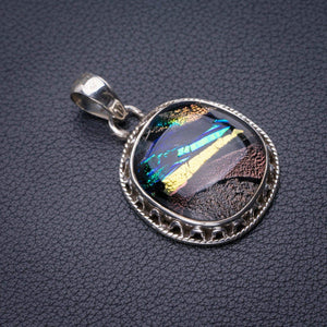 StarGems® Natural Rainbow Dichroic Glass Handmade 925 Sterling Silver Pendant 1.5" D9797