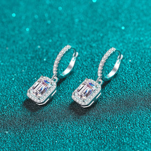 StarGems  Emerald Cut 2ct×2 Moissanite 925 Silver Platinum Plated Cuff Earrings EX094
