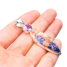 StarGems  Natural Navy Sodalite and Amethyst Handmade Vintage 925 Sterling Silver Pendant 2 1/4" T2195