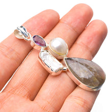 StarGems  Natural Blue Fire Labradorite,Biwa Pearl And Amethyst Handmade 925 Sterling Silver Pendant 2.25" D9889