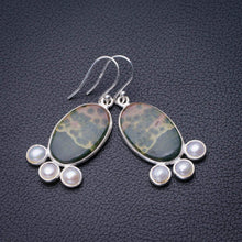 StarGems® Natural Ocean Jasper And River Pearl Handmade 925 Sterling Silver Earrings 1.75" D7585